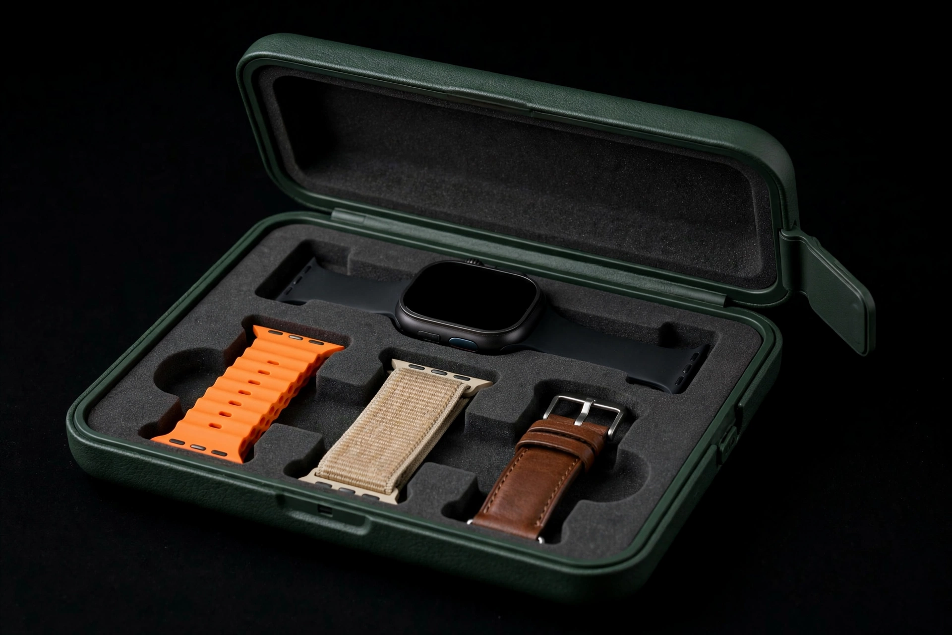Green EVA watch folio with magnetic closure