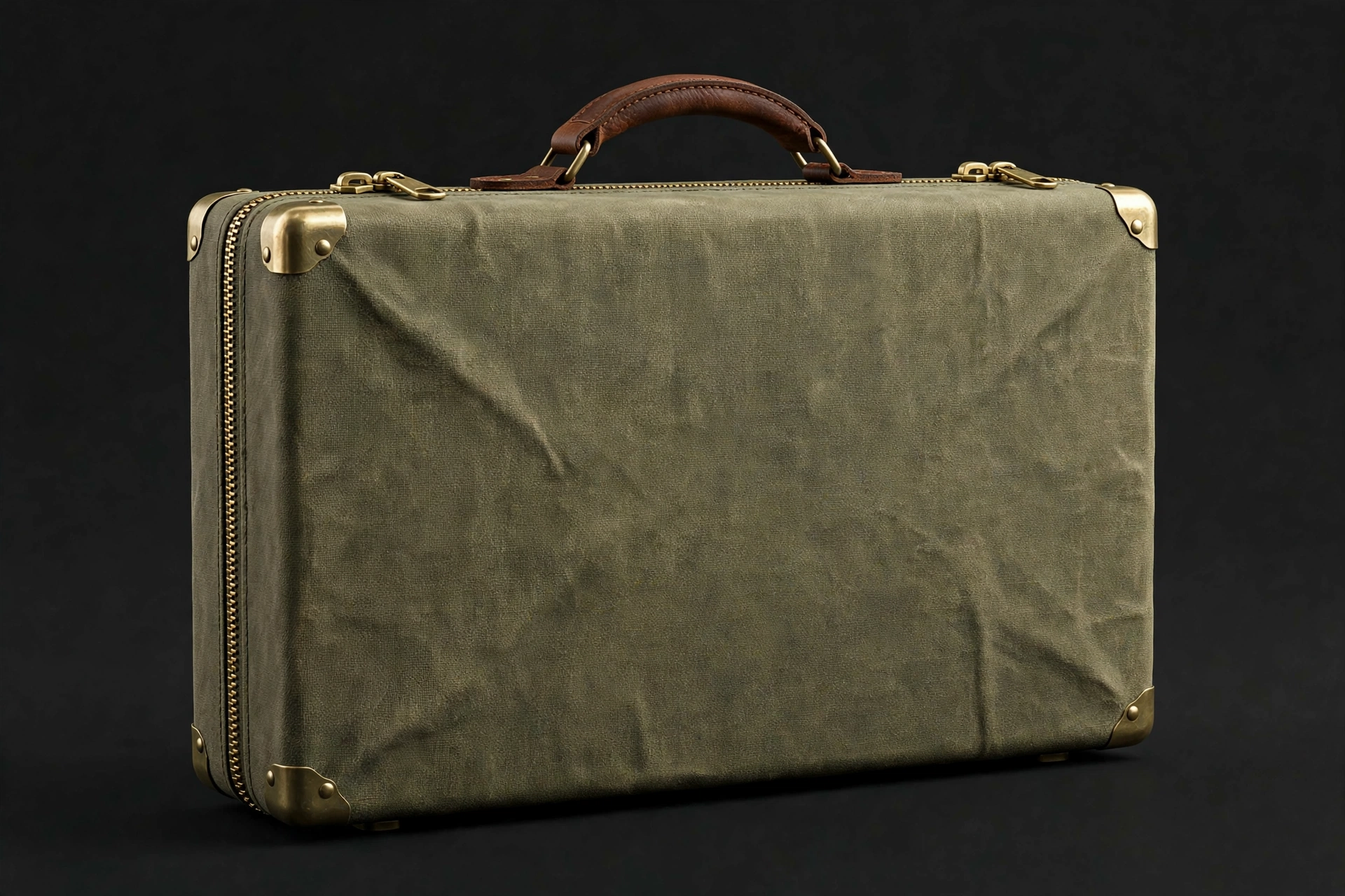 Closed EVA tool case with olive waxed canvas face and leather handle