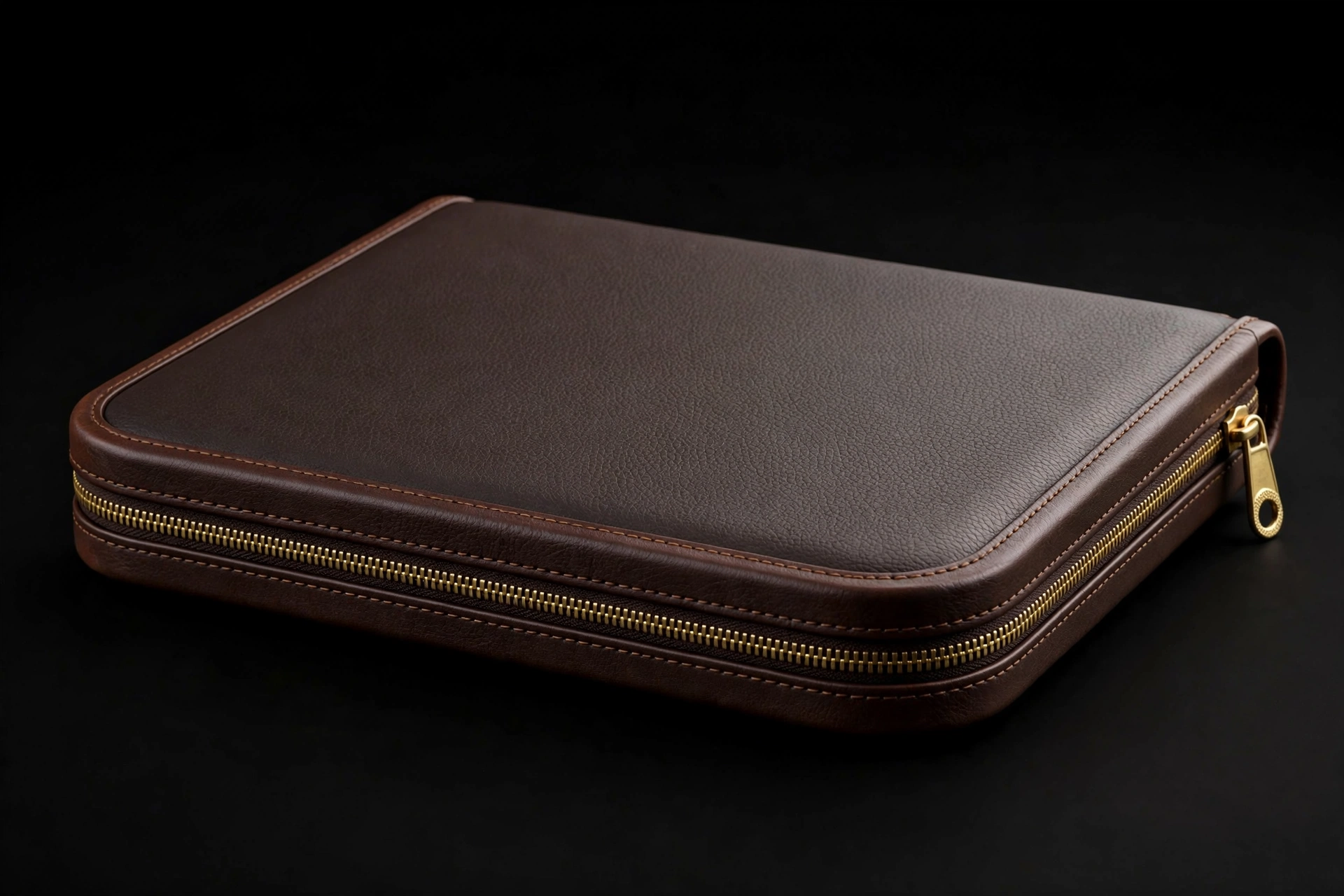 Slim dark brown EVA tool case with leather trim