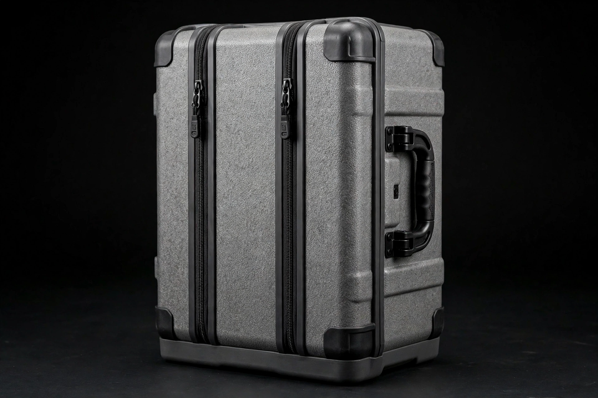 Tall gray cube-form EVA tool case with dual zippers