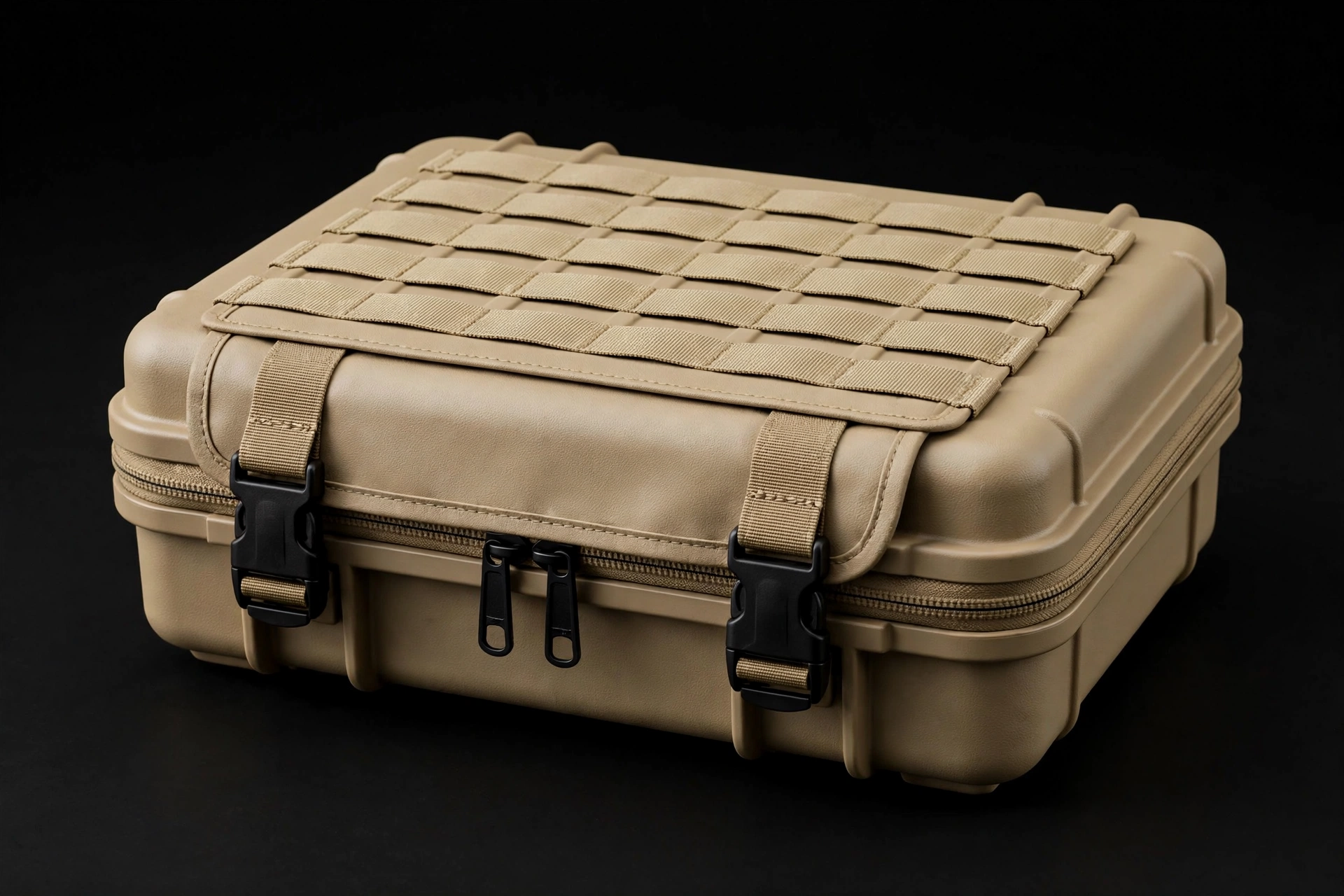 Desert tan EVA tool case with webbing strip and buckle flap