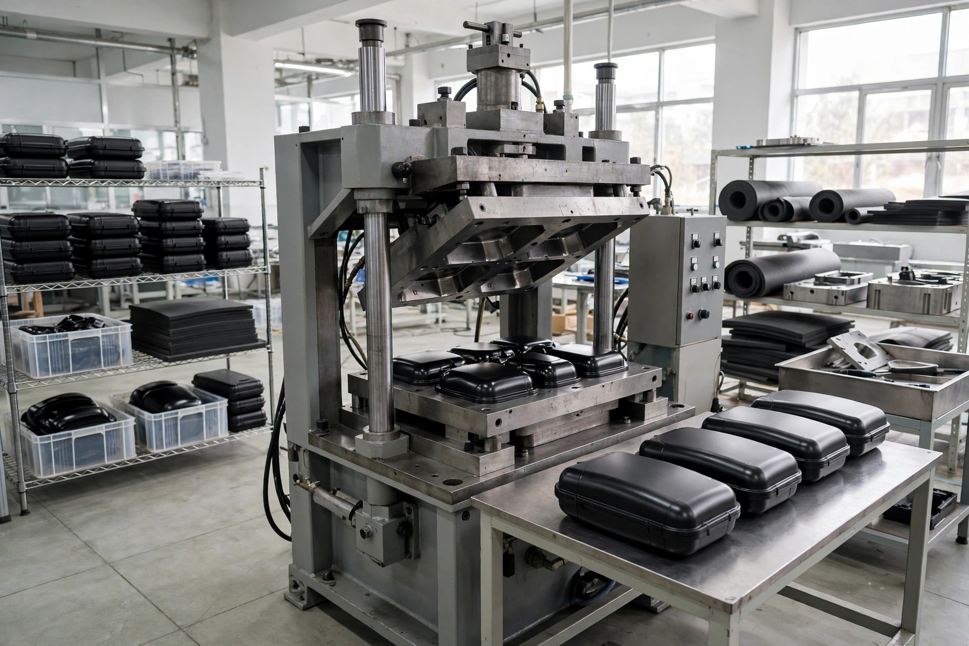 EVA compression molding press forming hard-shell case shells