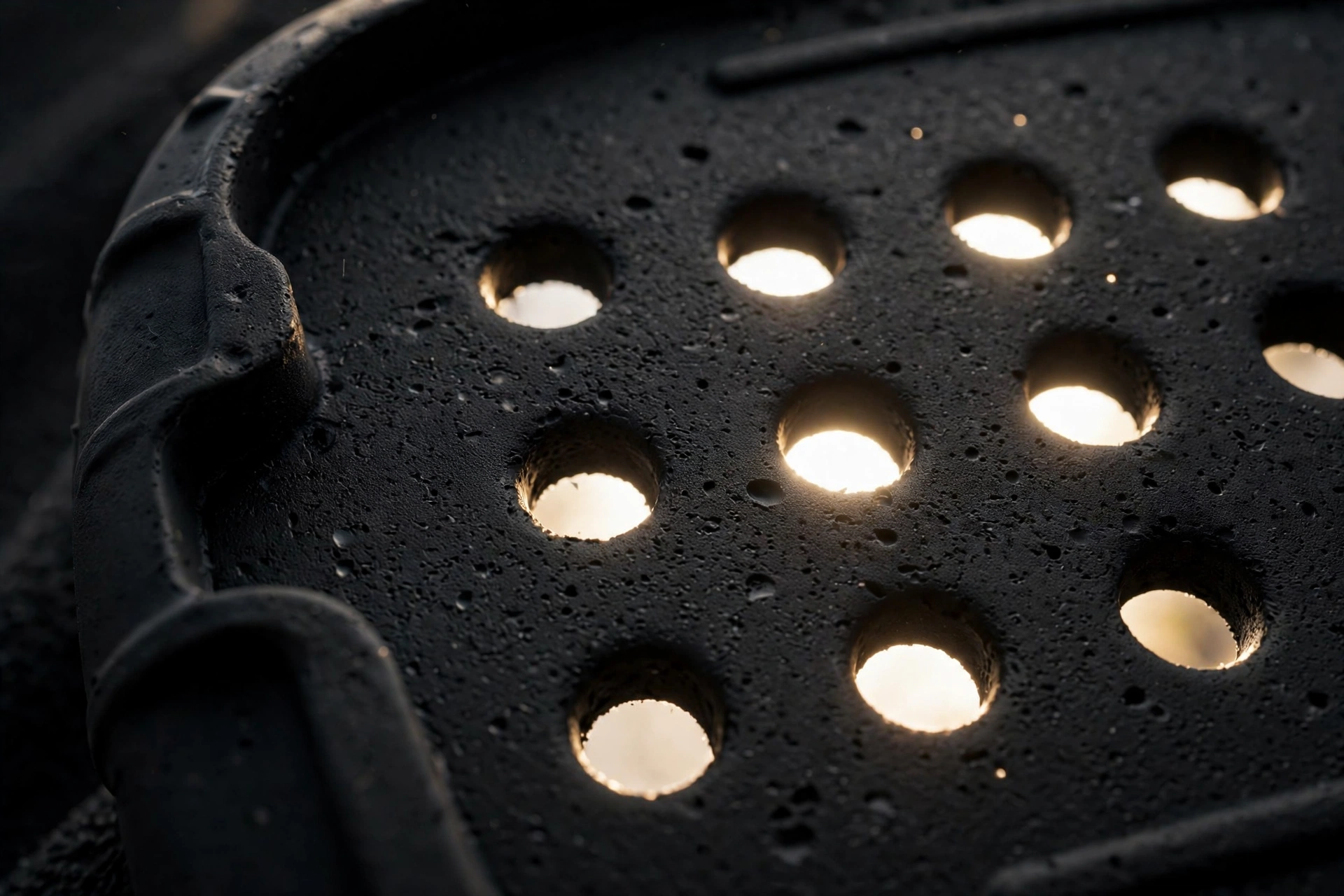 Ventilation holes punched in the black molded EVA cap carrier shell