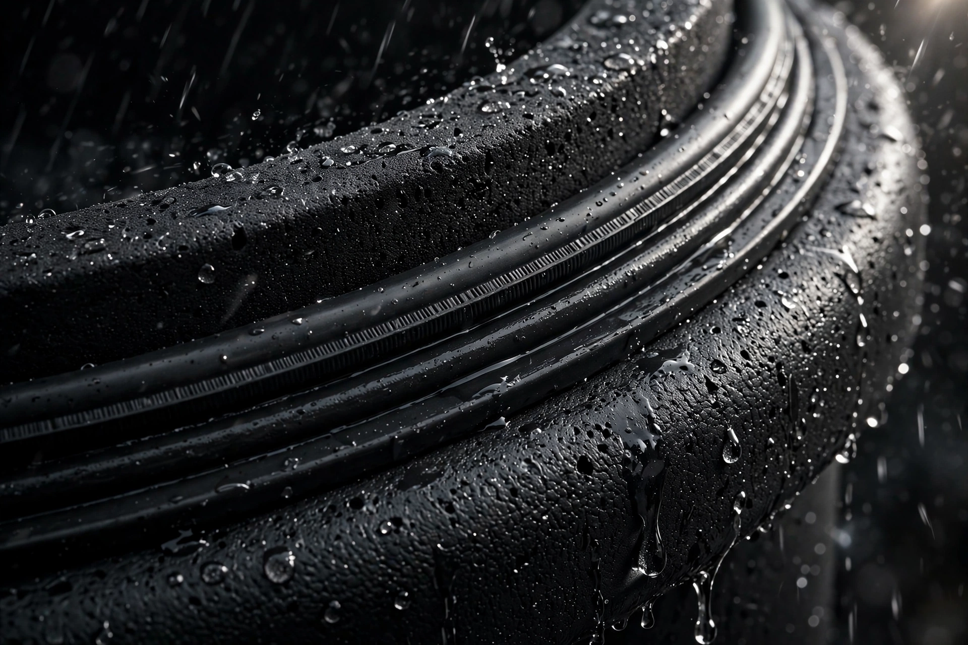 Waterproof gasket seal around the rim of the EVA outdoor gear case with rain droplets